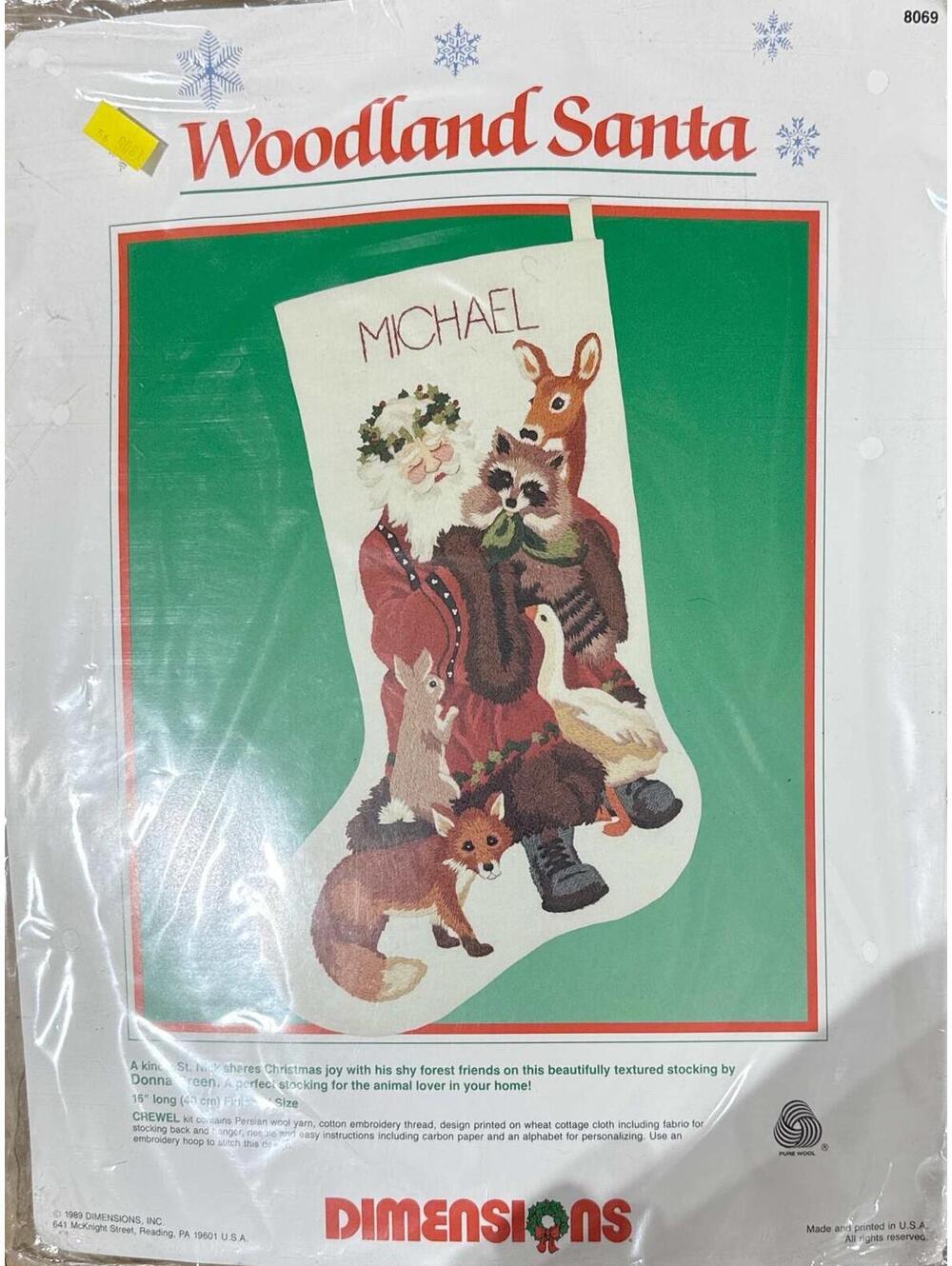Dimensions Woodland Santa Christmas Stocking Hand Embroidery Kit 8069 NEW Sealed